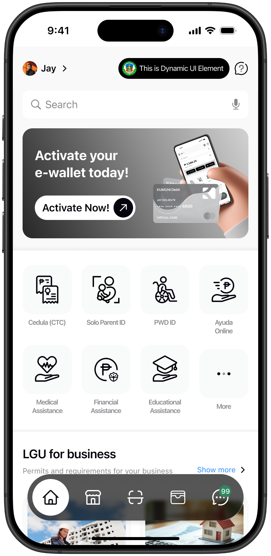Kumuni home screen — activate wallet