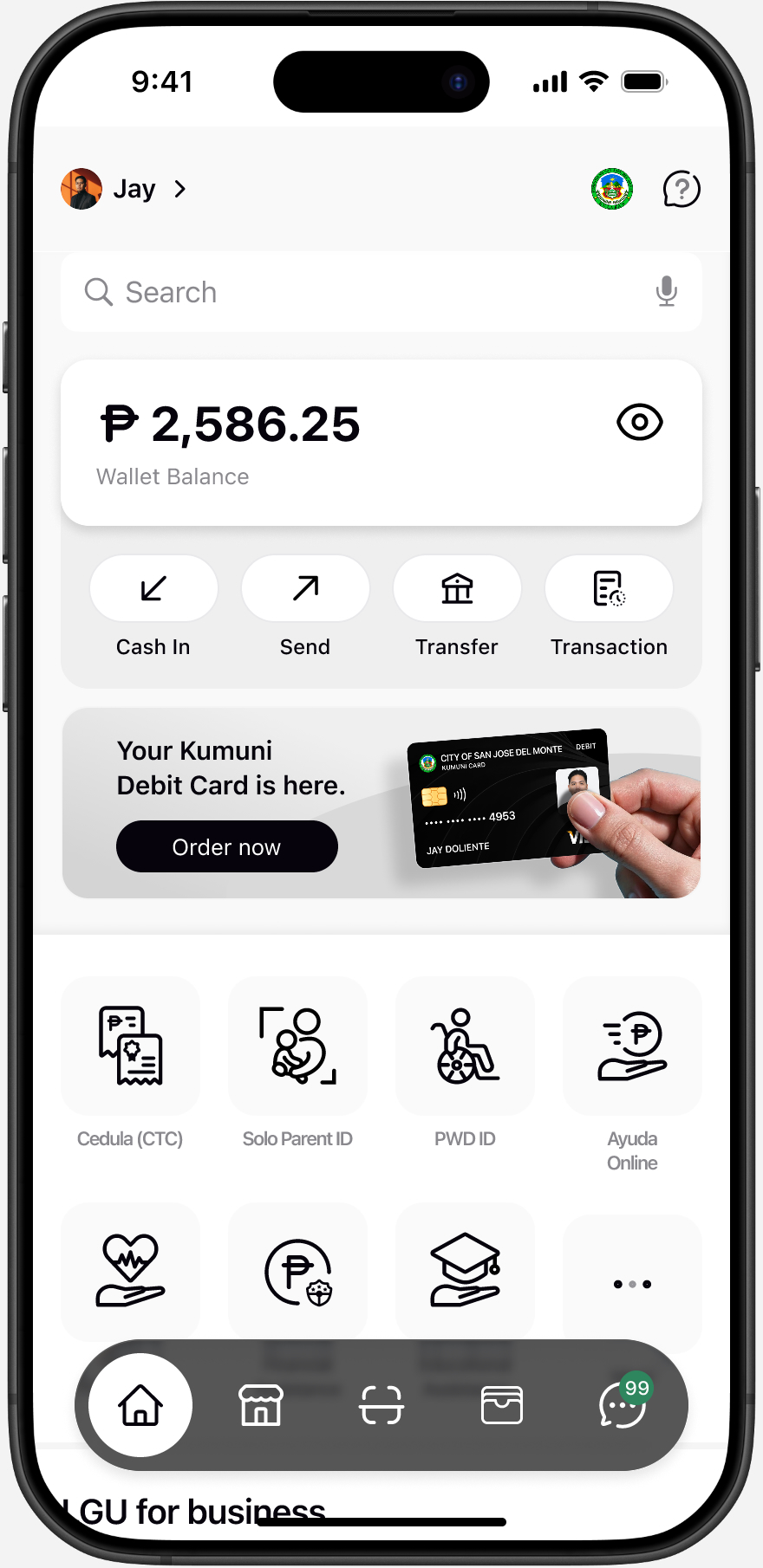 Kumuni home screen — verified