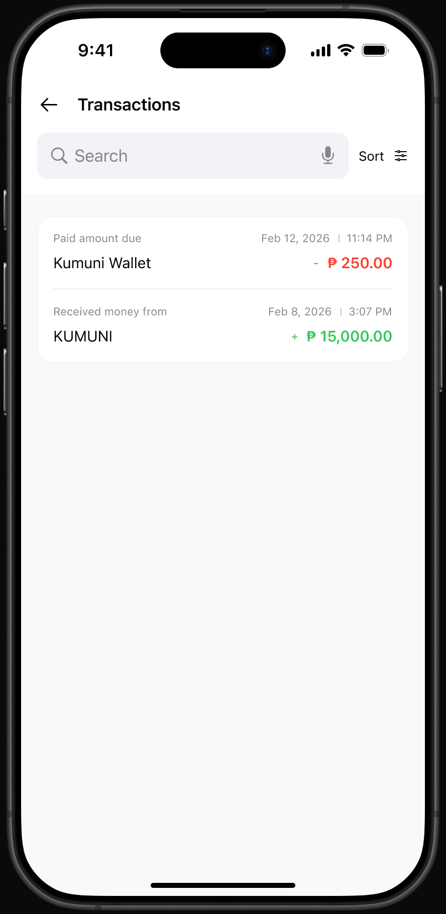 Kumuni transaction history
